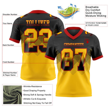 Custom Black Yellow-Red Authentic Gradient Square Shape 7V7 Flag Football Jersey