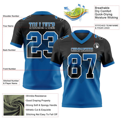 Custom Black Blue-White Authentic Gradient Square Shape 7V7 Flag Football Jersey