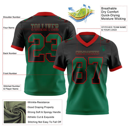 Custom Black Kelly Green-Red Authentic Gradient Square Shape 7V7 Flag Football Jersey