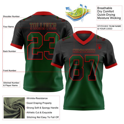 Custom Black Green-Red Authentic Gradient Square Shape 7V7 Flag Football Jersey