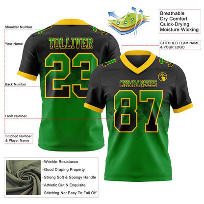 Custom Black Grass Green-Yellow Authentic Gradient Square Shape 7V7 Flag Football Jersey