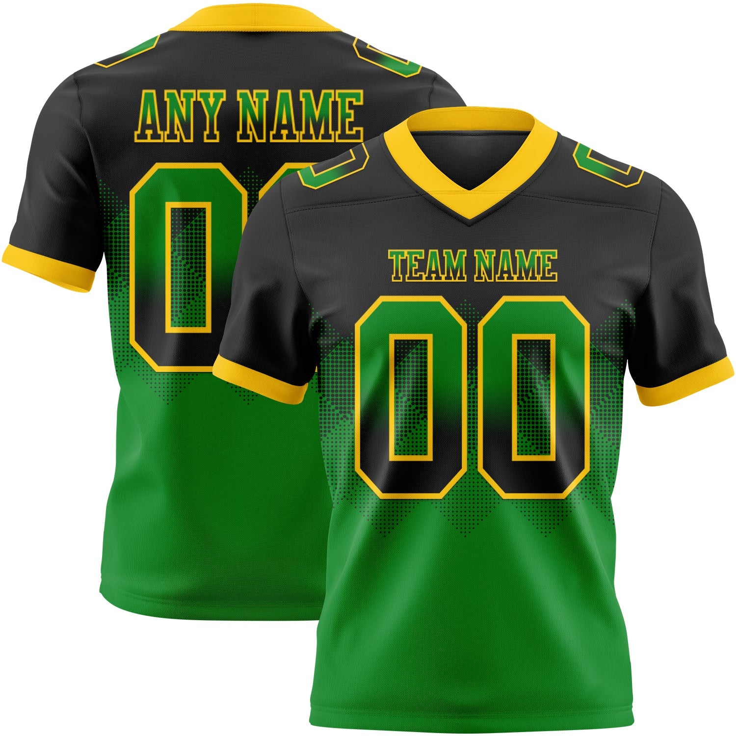 Custom Black Grass Green-Yellow Authentic Gradient Square Shape 7V7 Flag Football Jersey