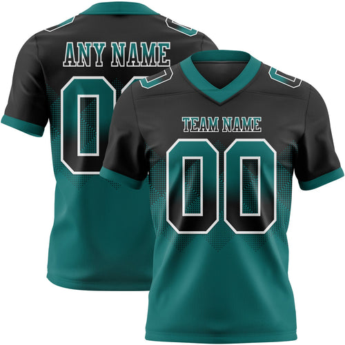Custom Black Teal-White Authentic Gradient Square Shape 7V7 Flag Football Jersey