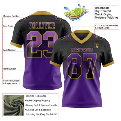 Custom Black Purple-Old Gold Authentic Gradient Square Shape 7V7 Flag Football Jersey
