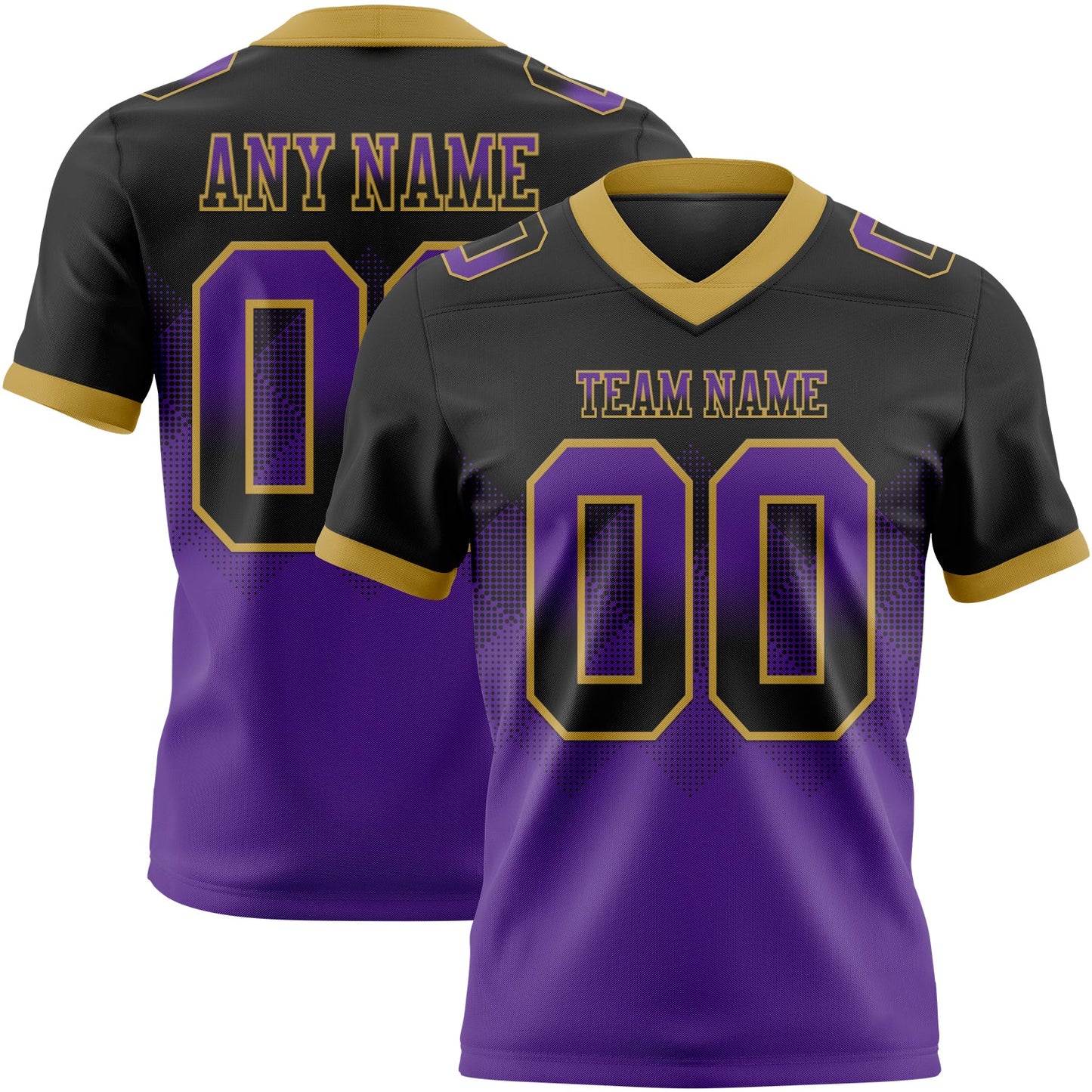 Custom Black Purple-Old Gold Authentic Gradient Square Shape 7V7 Flag Football Jersey