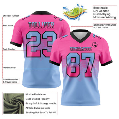Custom Pink Light Blue-Black Authentic Gradient Square Shape 7V7 Flag Football Jersey
