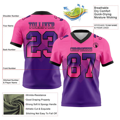 Custom Pink Purple-Black Authentic Gradient Square Shape 7V7 Flag Football Jersey