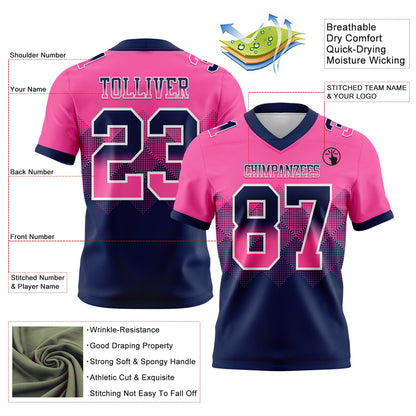 Custom Pink Navy-White Authentic Gradient Square Shape 7V7 Flag Football Jersey