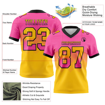 Custom Pink Yellow-Black Authentic Gradient Square Shape 7V7 Flag Football Jersey