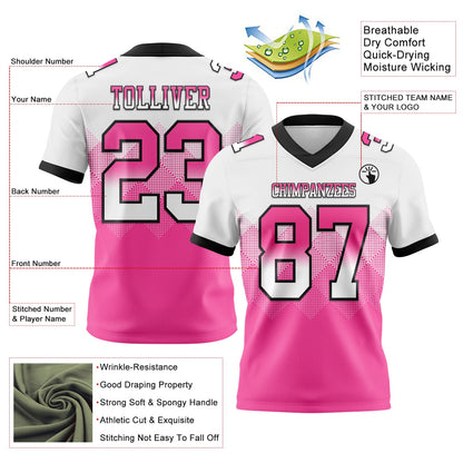 Custom White Pink-Black Authentic Gradient Square Shape 7V7 Flag Football Jersey