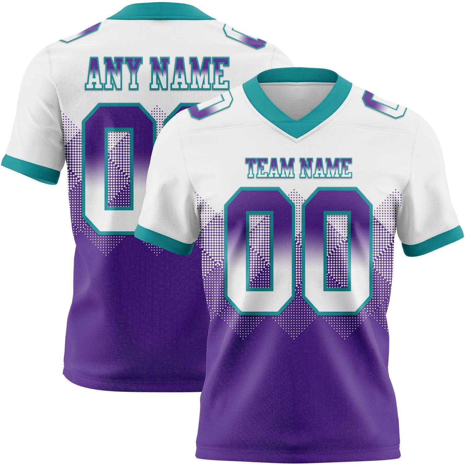 Custom White Purple-Teal Authentic Gradient Square Shape 7V7 Flag Football Jersey