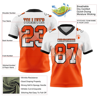 Custom White Orange-Black Authentic Gradient Square Shape 7V7 Flag Football Jersey