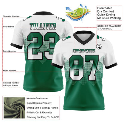 Custom White Kelly Green-Black Authentic Gradient Square Shape 7V7 Flag Football Jersey