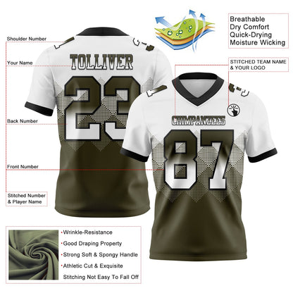 Custom White Olive-Black Authentic Gradient Square Shape 7V7 Flag Football Jersey