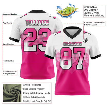 Custom White Hot Pink-Black Authentic Gradient Square Shape 7V7 Flag Football Jersey