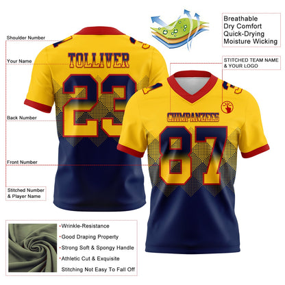 Custom Yellow Navy-Red Authentic Gradient Square Shape 7V7 Flag Football Jersey