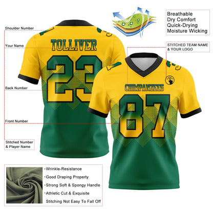 Custom Yellow Kelly Green-Black Authentic Gradient Square Shape 7V7 Flag Football Jersey