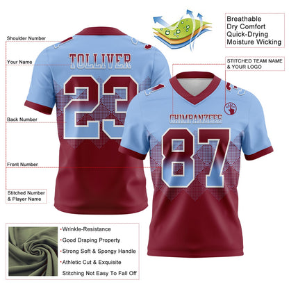 Custom Light Blue Crimson-White Authentic Gradient Square Shape 7V7 Flag Football Jersey
