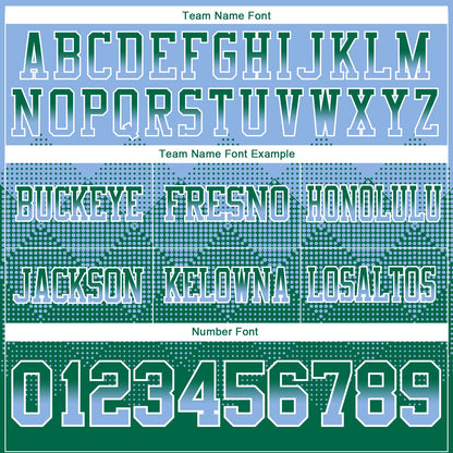 Custom Light Blue Kelly Green-White Authentic Gradient Square Shape 7V7 Flag Football Jersey