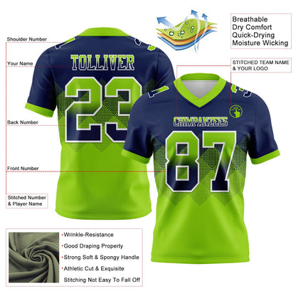 Custom Navy Neon Green-White Authentic Gradient Square Shape 7V7 Flag Football Jersey