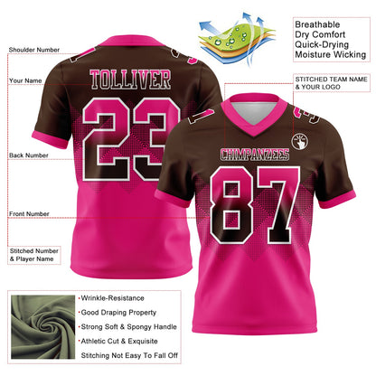 Custom Brown Hot Pink-White Authentic Gradient Square Shape 7V7 Flag Football Jersey