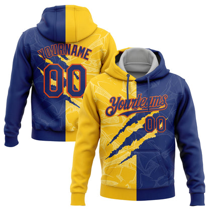 Custom Stitched Graffiti Pattern Royal Yellow-Orange 3D Scratch Sports Pullover Sweatshirt Hoodie