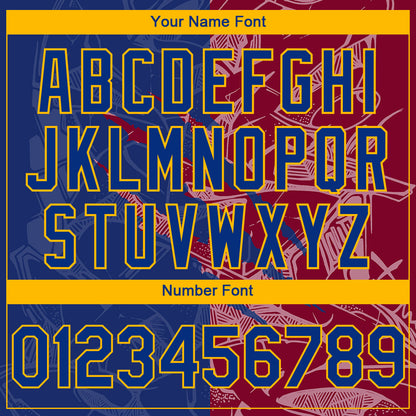 Custom Stitched Graffiti Pattern Royal Maroon-Gold 3D Scratch Sports Pullover Sweatshirt Hoodie