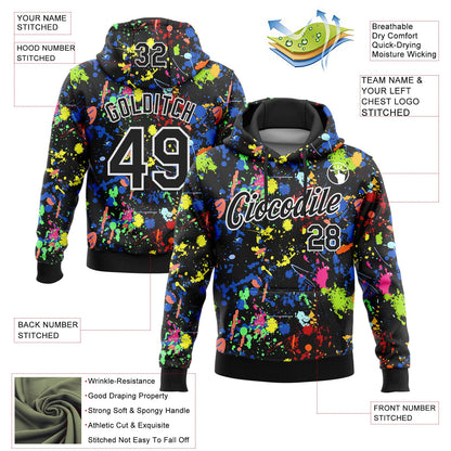 Custom Stitched Graffiti Pattern Black-White 3D Splash Grunge Art Sports Pullover Sweatshirt Hoodie