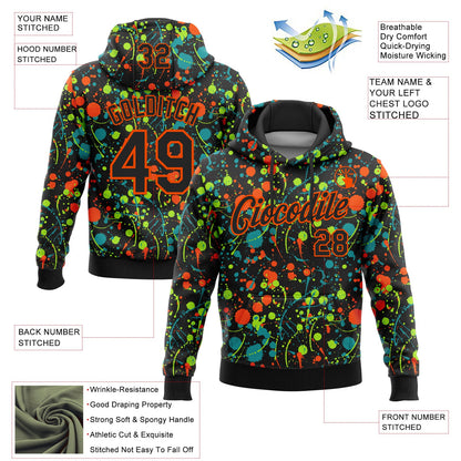 Custom Stitched Graffiti Pattern Black-Orange 3D Splash Grunge Art Sports Pullover Sweatshirt Hoodie