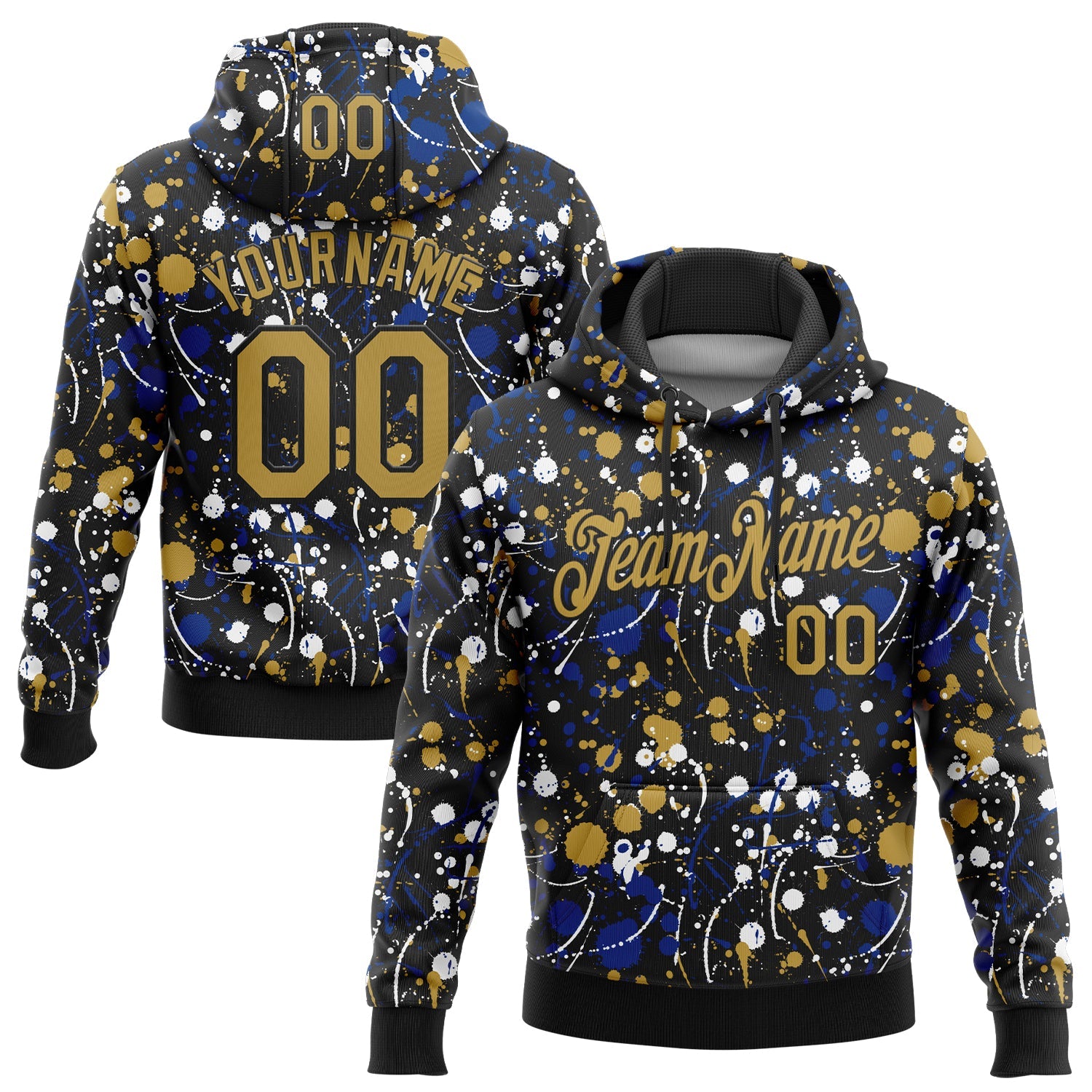 Custom Stitched Graffiti Pattern Old Gold-Black 3D Splash Grunge Art Sports Pullover Sweatshirt Hoodie