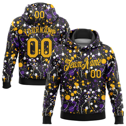 Custom Stitched Graffiti Pattern Gold-Black 3D Splash Grunge Art Sports Pullover Sweatshirt Hoodie