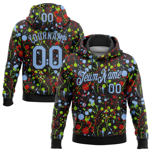 Custom Stitched Graffiti Pattern Light Blue-Black 3D Splash Grunge Art Sports Pullover Sweatshirt Hoodie