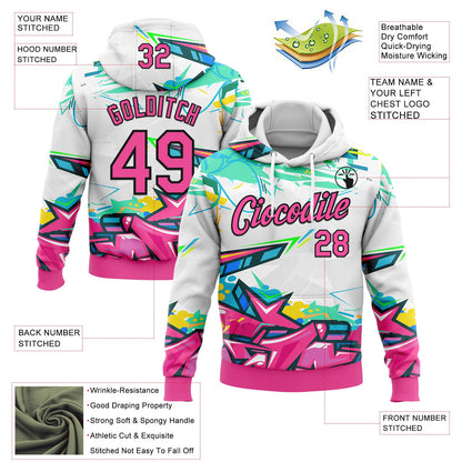 Custom Stitched Graffiti Pattern Pink-Black 3D Abstract Splashes Sports Pullover Sweatshirt Hoodie