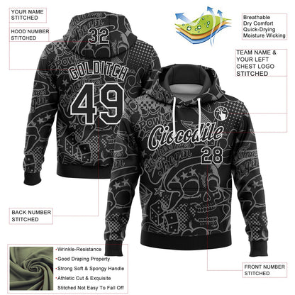 Custom Stitched Graffiti Pattern Black-White 3D Skull Fashion Sports Pullover Sweatshirt Hoodie