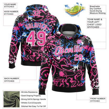 Custom Stitched Graffiti Pattern Pink-White 3D Abstract Grunge Art Sports Pullover Sweatshirt Hoodie