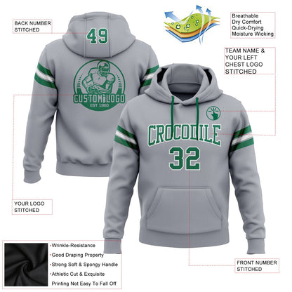 Custom Stitched Gray Kelly Green-White Football Pullover Sweatshirt Hoodie