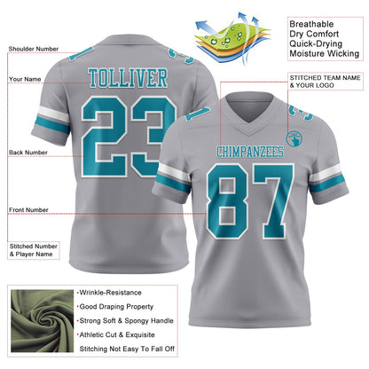 Custom Gray Teal-White Authentic Football Jersey