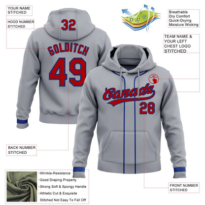 Custom Stitched Gray Red-Royal Baseball Pullover Sweatshirt Hoodie