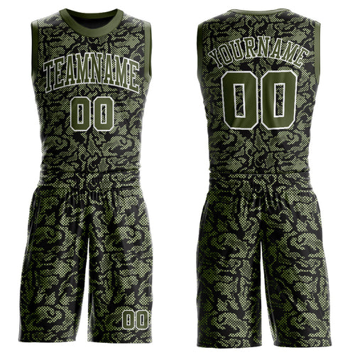 Custom Green Olive-Black Round Neck Sublimation Basketball Uniform Jersey