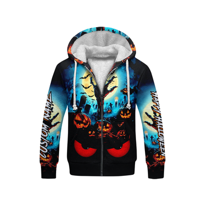 Personalized Halloween Hoodie – Scary Pumpkin Graveyard Full Moon Zip Up, Custom Choo