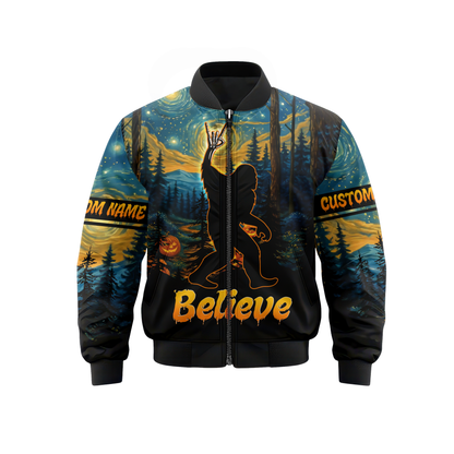 Personalized Bigfoot Believe Halloween Starry Forest Shirt, Custom Choo