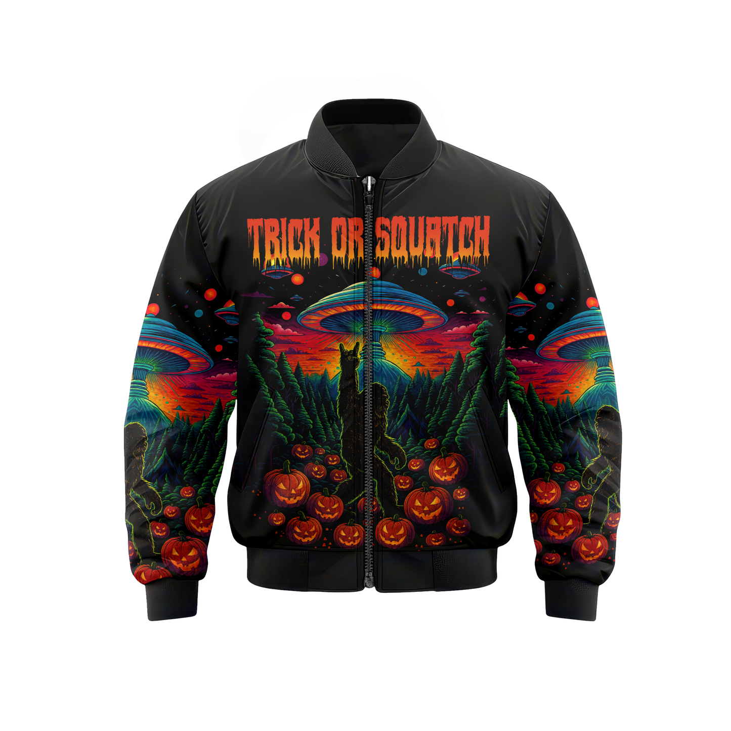 Psychedelic Bigfoot & Alien Abduction Halloween Shirt