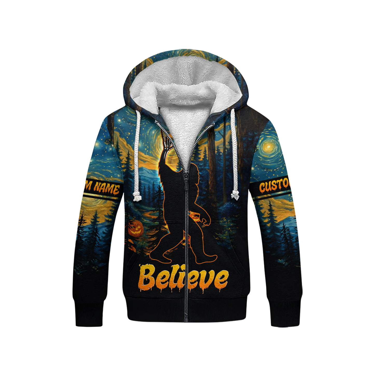 Personalized Bigfoot Believe Halloween Starry Forest Shirt, Custom Choo