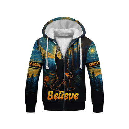 Personalized Bigfoot Believe Halloween Starry Forest Shirt, Custom Choo