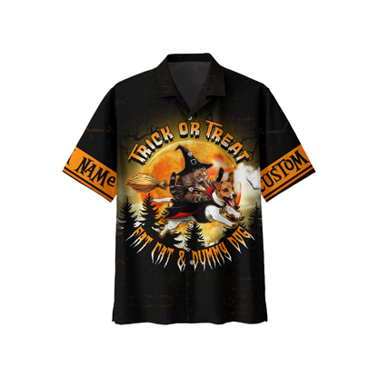 Trick or Treat Hoodie – Fat Cat & Dummy Dog Halloween Zip Up, Custom Name Gift, Custom Choo