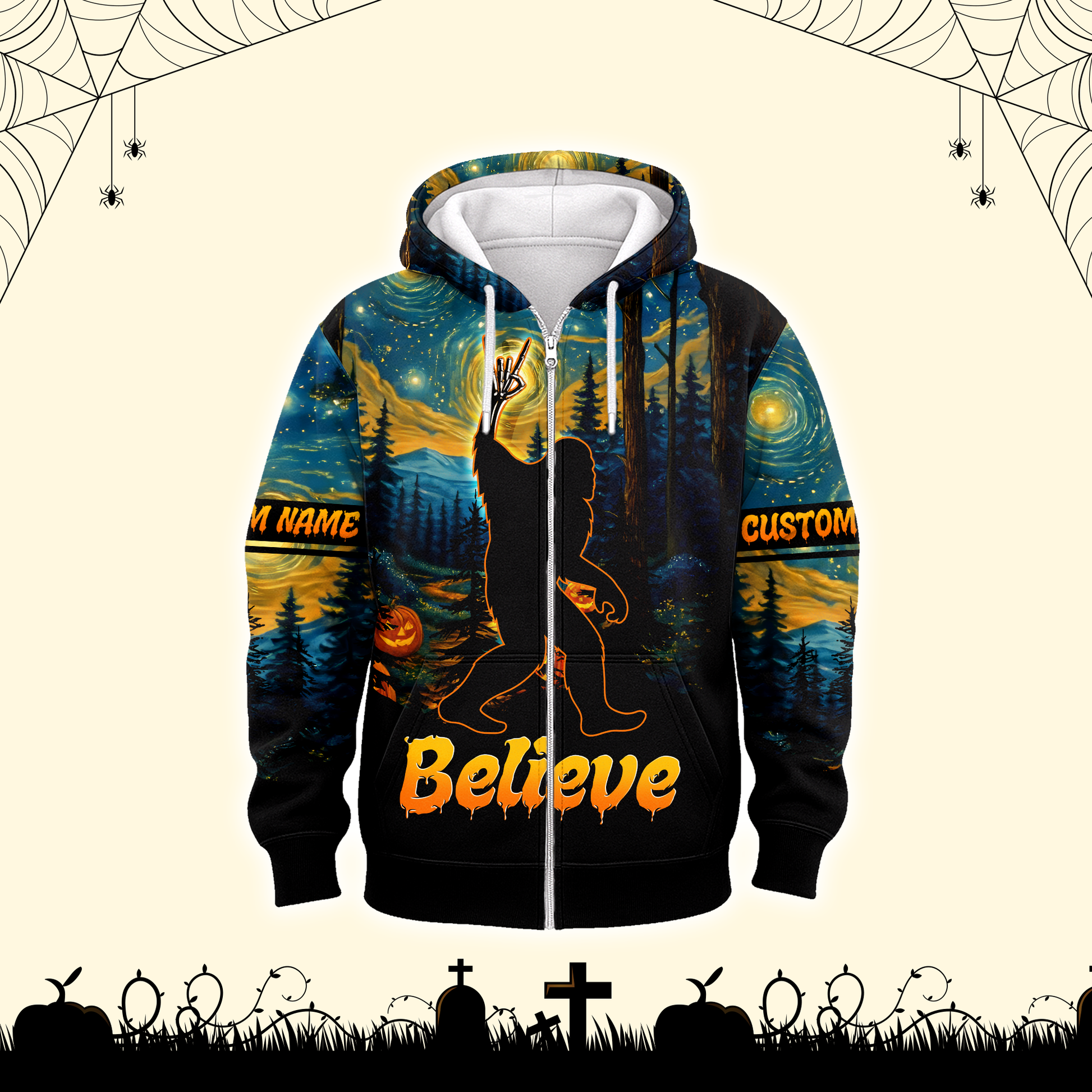 Personalized Bigfoot Believe Halloween Starry Forest Shirt, Custom Choo