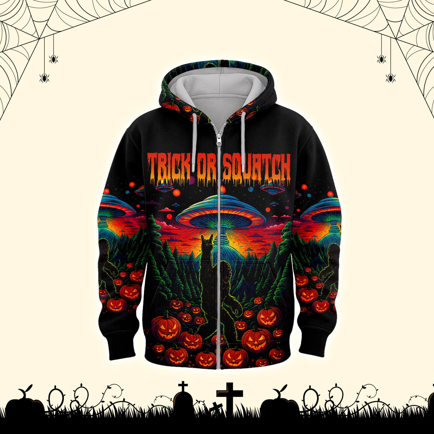 Psychedelic Bigfoot & Alien Abduction Halloween Shirt