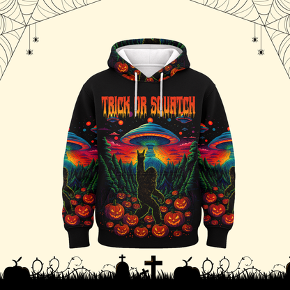 Psychedelic Bigfoot & Alien Abduction Halloween Shirt