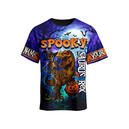 Spooky Saurus Rex Hoodie – Halloween Dinosaur & Skeleton Zip Up, Custom Name Gift, Custom Choo