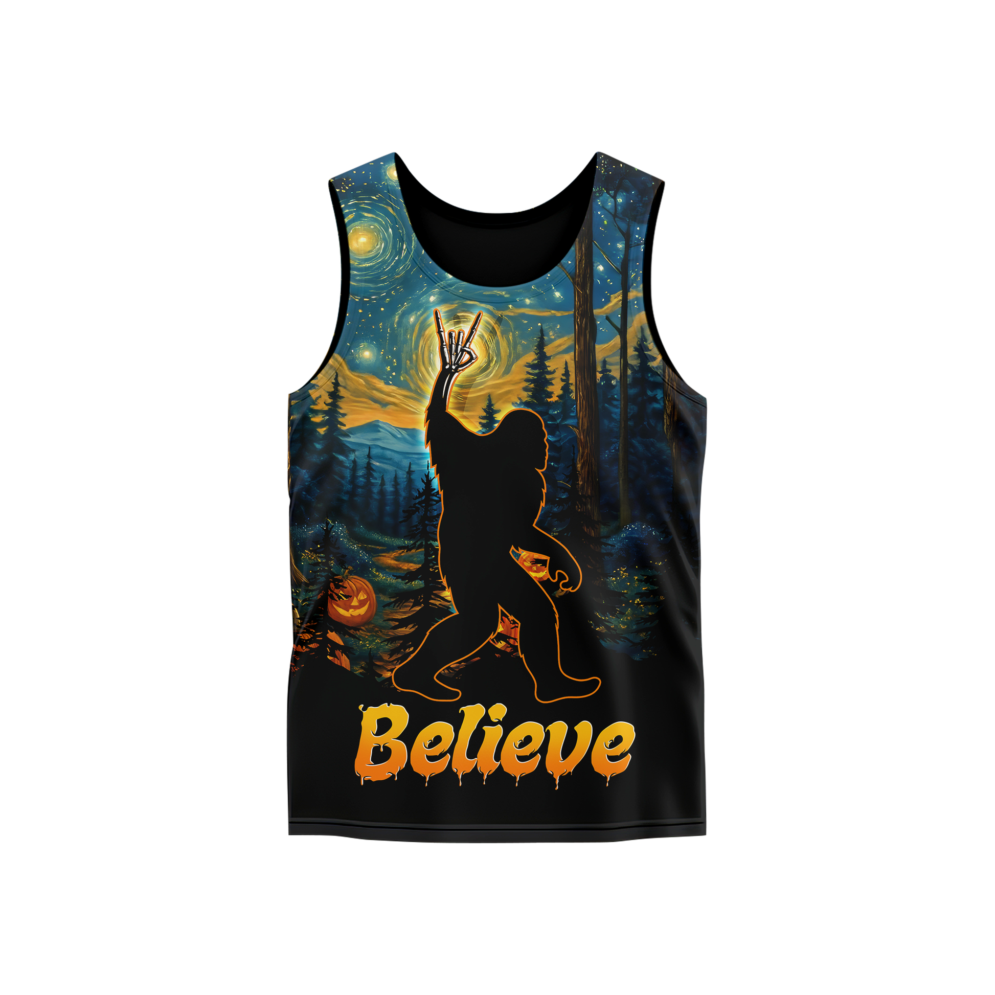 Personalized Bigfoot Believe Halloween Starry Forest Shirt, Custom Choo